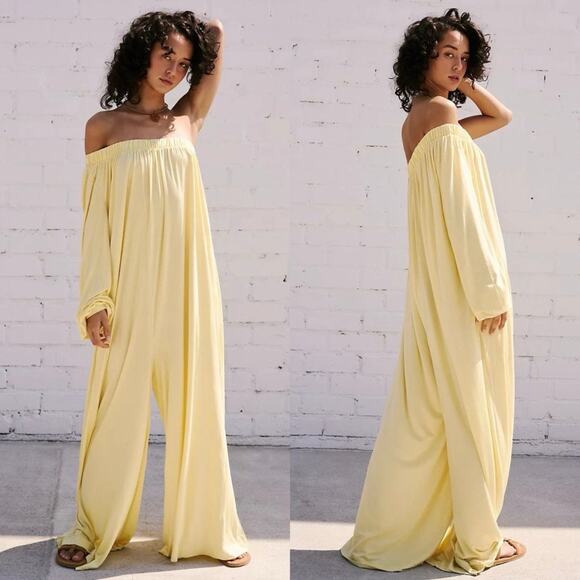 Free People Beach S Sunday Stroll Jumper Banana Yellow Asymmetrical Jumpsuit - Picture 1 of 8